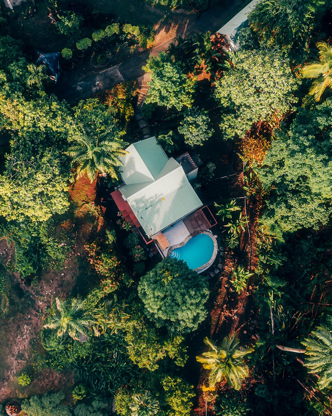 overhead view of villa and pool